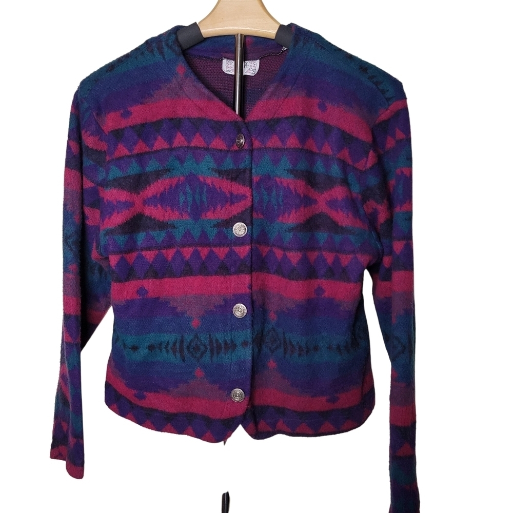 Vintage Ashly Brent Pink Purple Green Cabincore Button Up Jacket Blazer